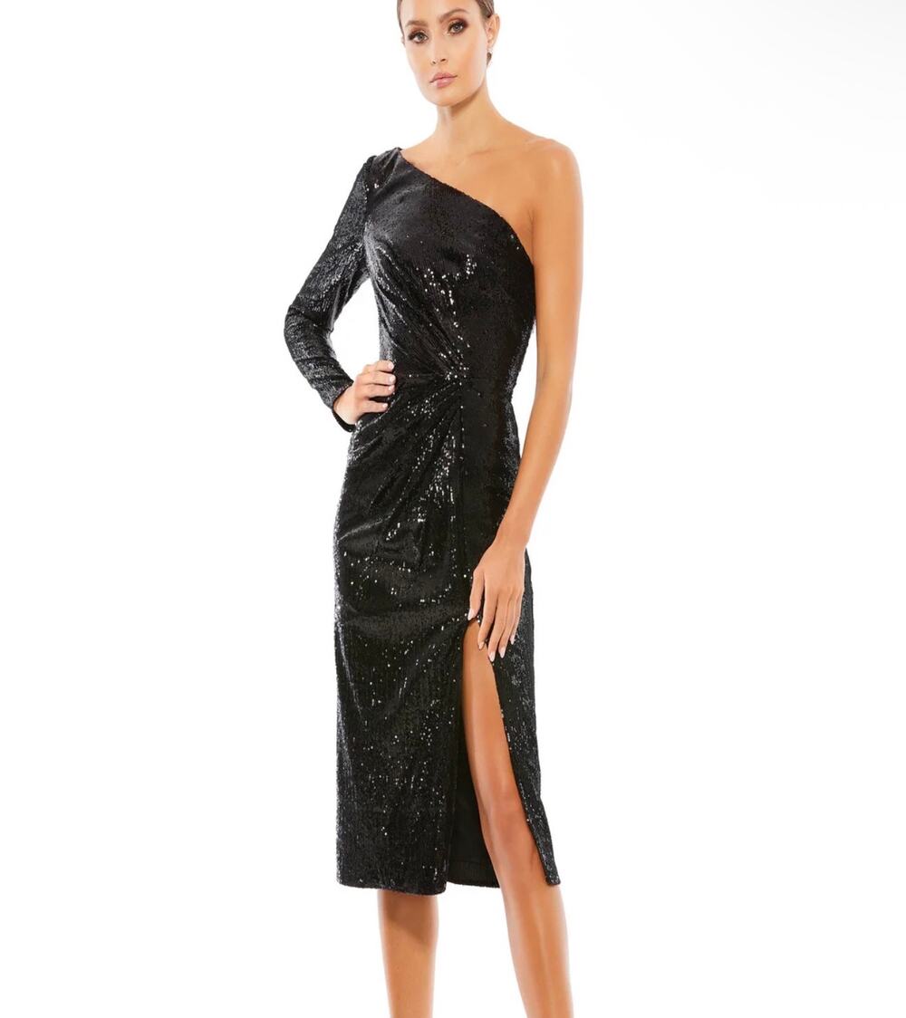 Mac Duggal black sequined cocktail dress sz 2 26688